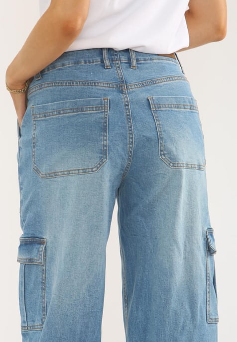 MYT Womens Wide Leg Baggy High Waisted Cargo Pocket Jeans in Light Blue - Image 5
