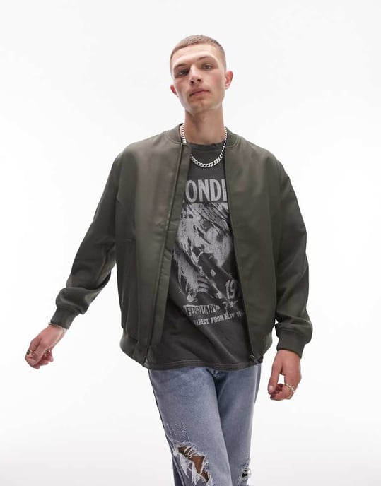 Topman lättviktsbomber i khaki - Image 3