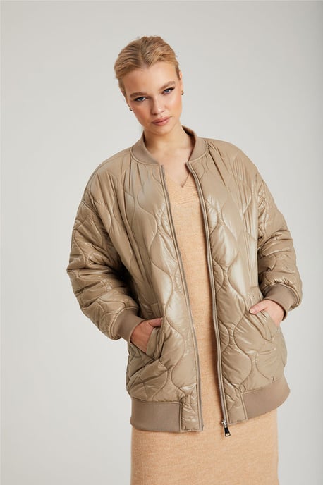 Mink Quilted Longline Bomber - Image 1