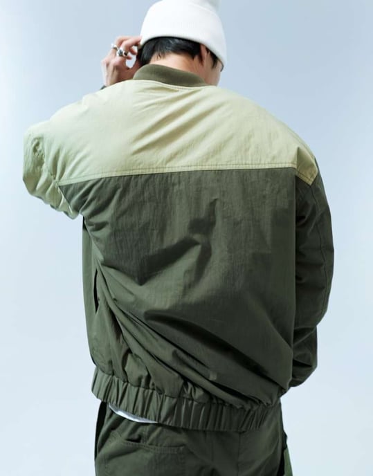 ASOS DESIGN – Grön bomberjacka med överdimension och snitt och söm, del av set - Image 3