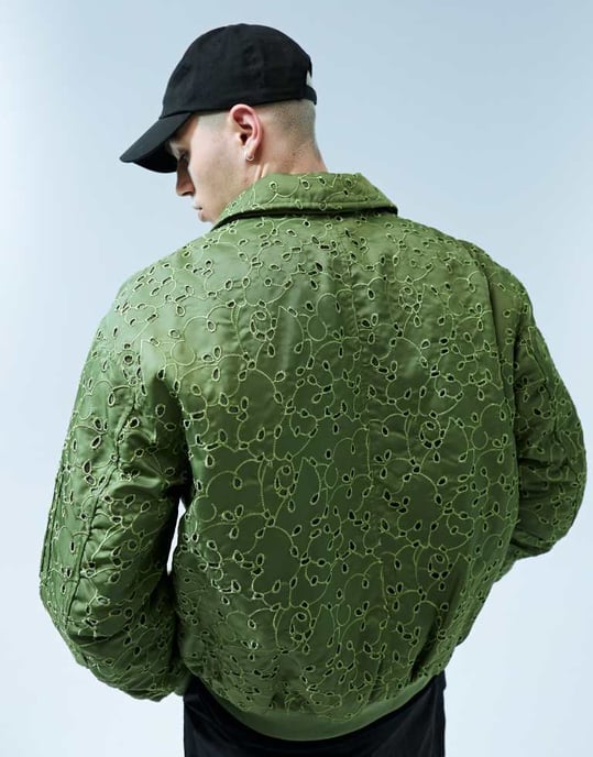 ASOS DESIGN – Khakifärgad bomberjacka med överdimensionerad broderi - Image 3