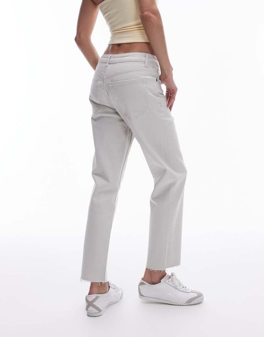 Topshop – Vitt, rakt, kort jeans med medelhög midja och råa fållar - Image 4