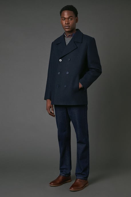 Navy Wool Blend Peacoat - Image 1