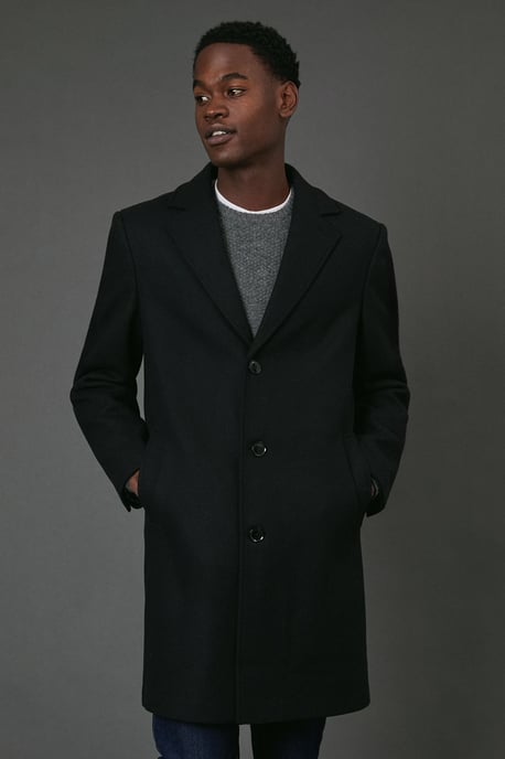 Black Wool Blend Epsom Coat - Image 1