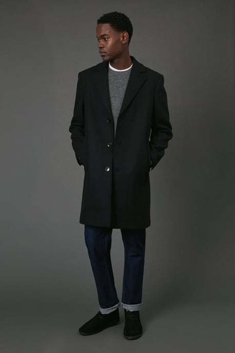 Black Wool Blend Epsom Coat - Image 2