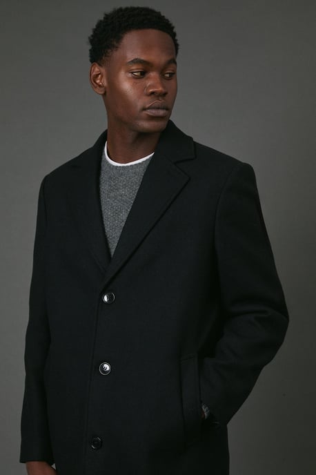 Black Wool Blend Epsom Coat - Image 4