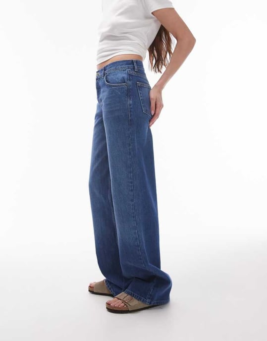 Topshop – Ember – Mörkblå jeans med låg midja och vida ben - Image 2