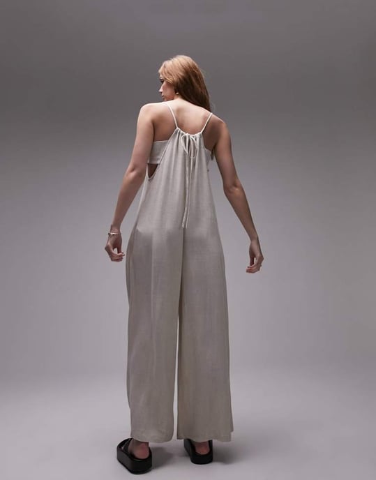 Topshop – Havregrynsfärgad jumpsuit i linne med fickor - Image 4
