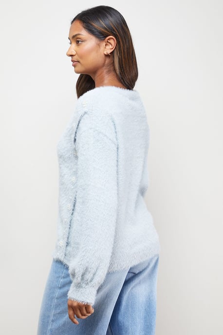 Eyelash Knitted Pearl Embellished V Neck Jumper - Image 3