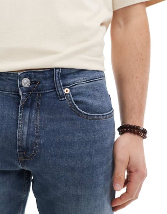ONLY & SONS – Mörkblå snickarjeans med rak passform och tvätt - Image 4