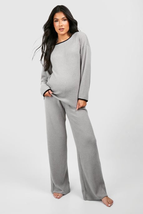 Maternity Contrast Soft Rib Loungewear Set - Image 3