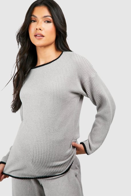 Maternity Contrast Soft Rib Loungewear Set - Image 4