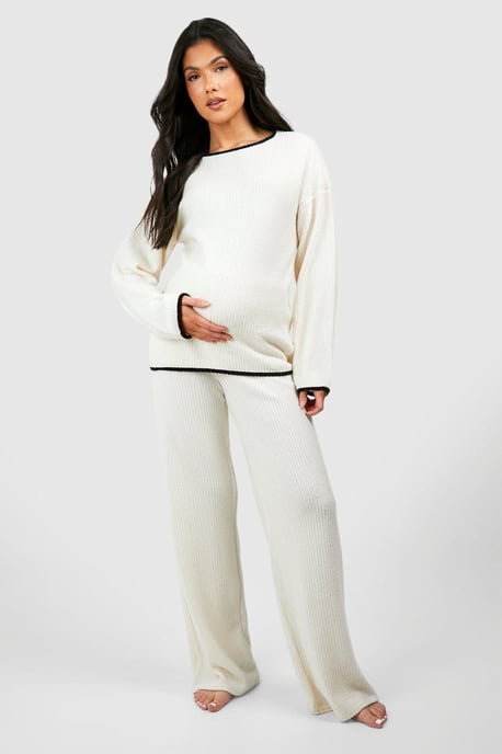 Maternity Contrast Soft Rib Loungewear Set - Image 3