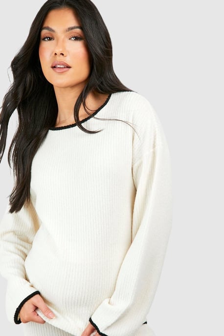 Maternity Contrast Soft Rib Loungewear Set - Image 4