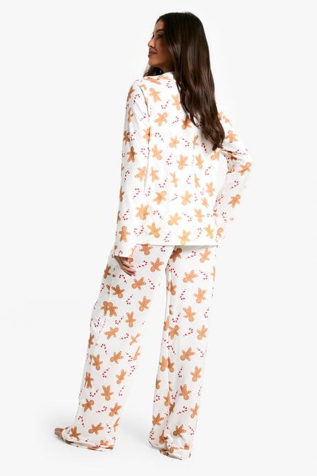Christmas Gingerbread Man Print Long Sleeve Shirt & Trousers Pyjama Set - Image 2
