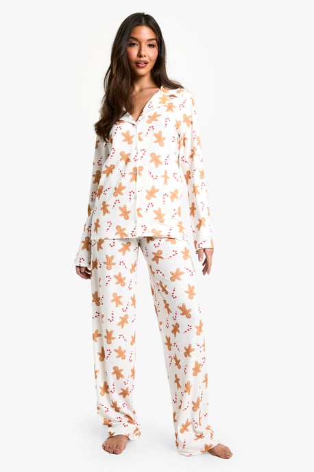 Christmas Gingerbread Man Print Long Sleeve Shirt & Trousers Pyjama Set - Image 3