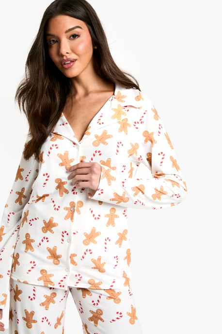 Christmas Gingerbread Man Print Long Sleeve Shirt & Trousers Pyjama Set - Image 4
