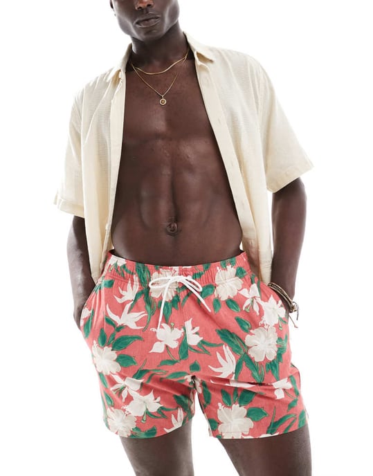 Hollister 5inch floral print swim shorts in red - Image 2