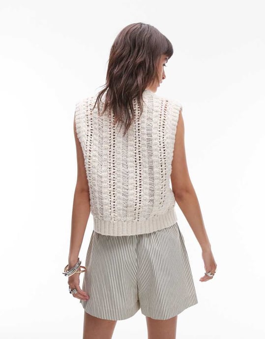 Topshop stickad t-shirt med sömdetaljer i stenfarbe - Image 2