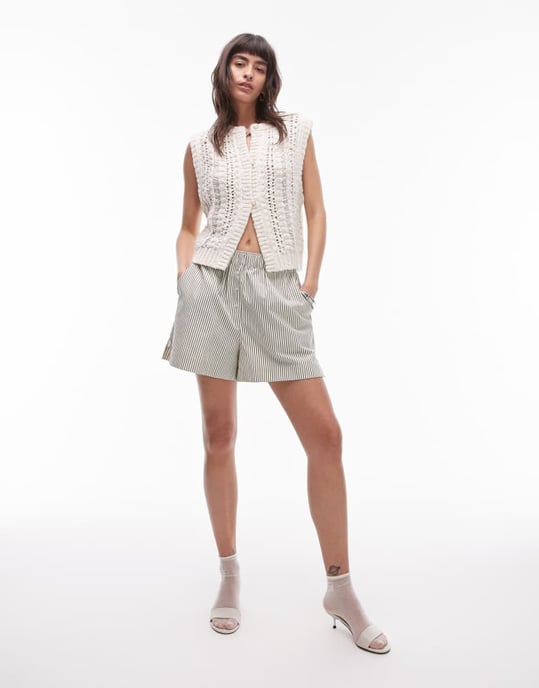 Topshop stickad t-shirt med sömdetaljer i stenfarbe - Image 4