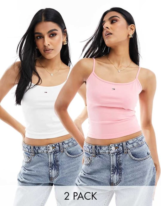 Tommy Jeans – 2-pack essential-toppar med axelband i flera färger - Image 1