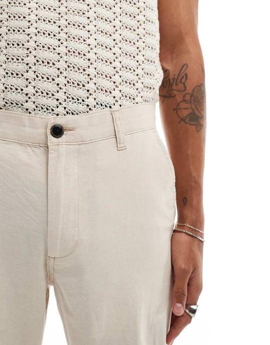 Jack & Jones – Krämfärgade chinos i linneblandning - Image 2