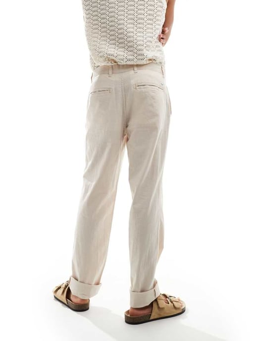 Jack & Jones – Krämfärgade chinos i linneblandning - Image 3