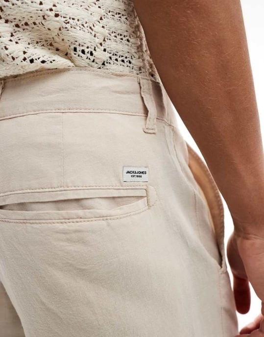 Jack & Jones – Krämfärgade chinos i linneblandning - Image 4