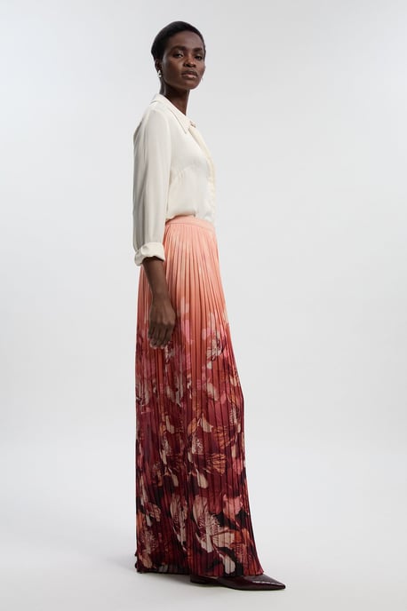 Pleated Floral Woven Wide Leg Trousers - Image 1