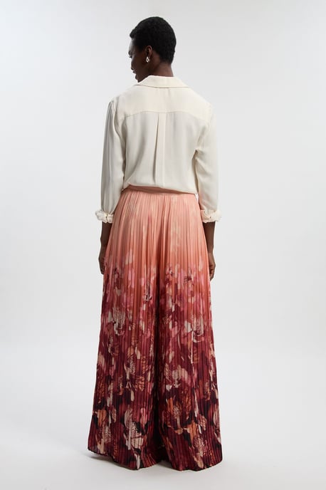 Pleated Floral Woven Wide Leg Trousers - Image 4