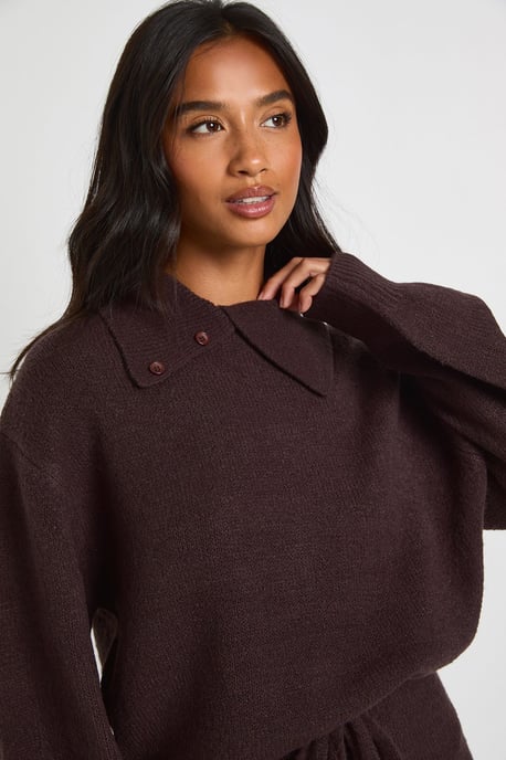 Petite Super Soft Crew Neck Knitted Chunky Cardigan and Wide Leg Trouser Co-Ord - Image 2