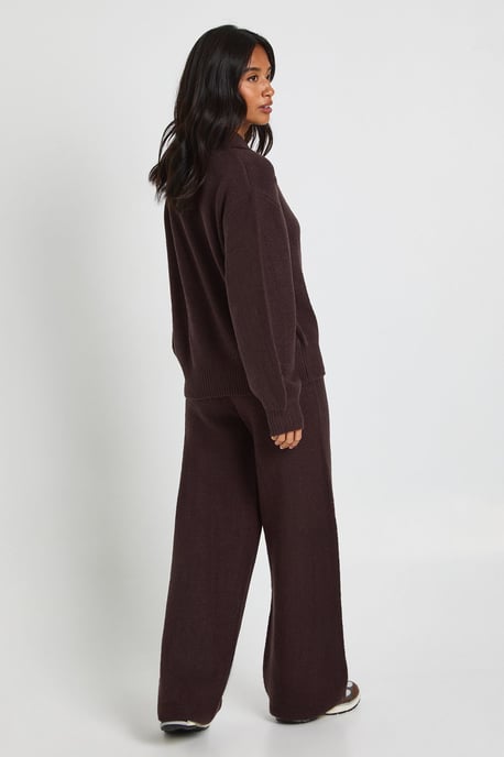 Petite Super Soft Crew Neck Knitted Chunky Cardigan and Wide Leg Trouser Co-Ord - Image 4
