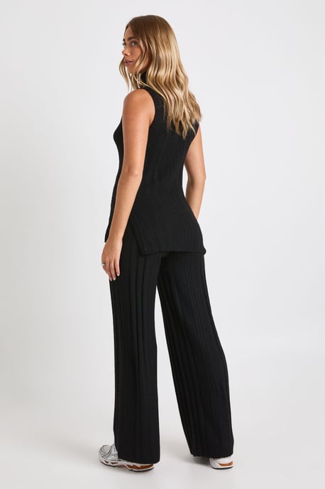 Soft Knit Longline Roll Neck Sleeveless Jumper and Wide Leg Trouser Co-Ord - Image 4