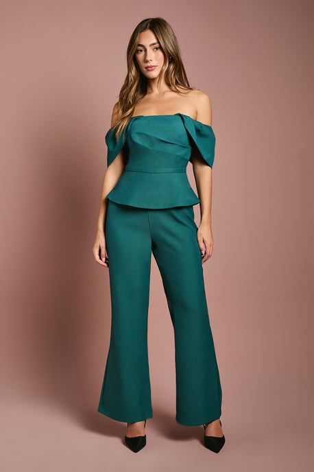Peplum Bardot Wide Leg Jumpsuit - Image 1