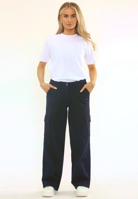 MYT Womens Wide Leg Cargo Combat Chino Trousers in Navy - Image 2