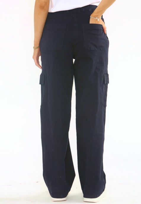 MYT Womens Wide Leg Cargo Combat Chino Trousers in Navy - Image 3