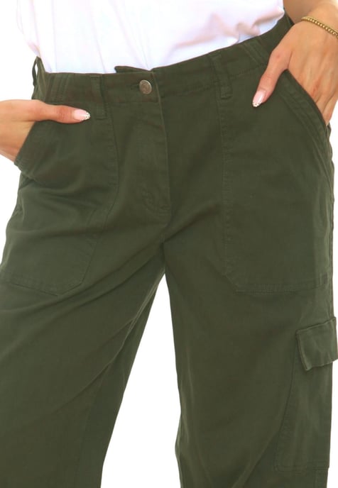 MYT Womens Wide Leg Cargo Combat Chino Trousers in Olive - Image 5