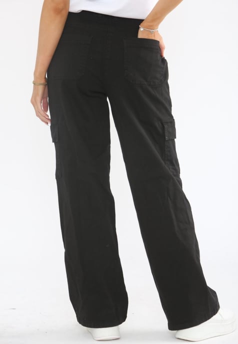 MYT Womens Wide Leg Cargo Combat Chino Trousers in Black - Image 3