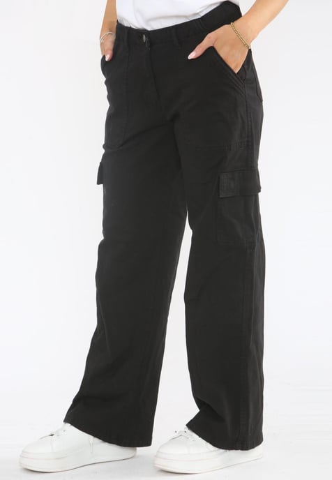 MYT Womens Wide Leg Cargo Combat Chino Trousers in Black - Image 4