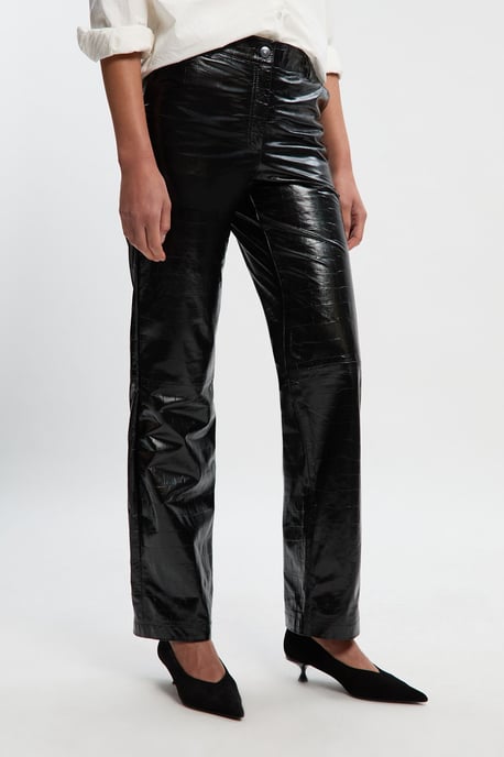 High Shine Croc Embossed Leather Straight Trouser - Image 2