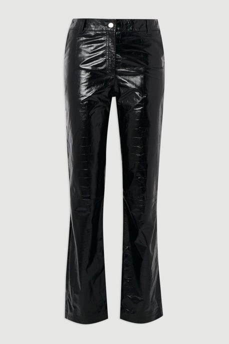 High Shine Croc Embossed Leather Straight Trouser - Image 4