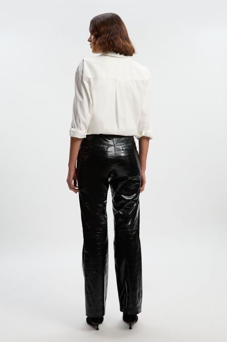 High Shine Croc Embossed Leather Straight Trouser - Image 5