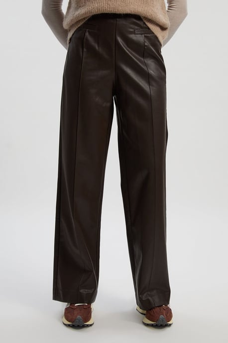 Faux Leather Seam Detail Wide Leg Tailored Trouser - Image 2