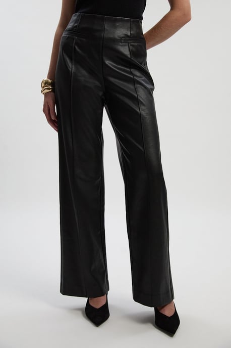 Faux Leather Seam Detail Wide Leg Tailored Trouser - Image 2