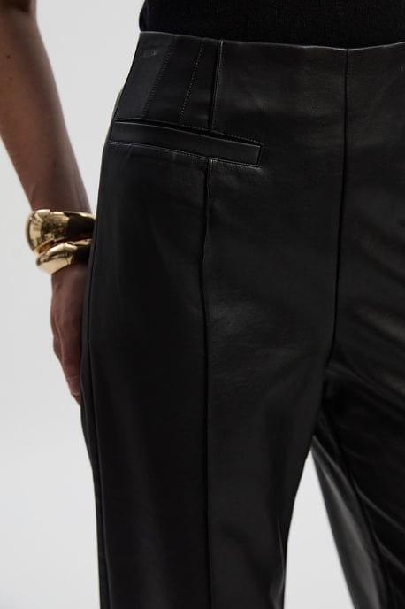 Faux Leather Seam Detail Wide Leg Tailored Trouser - Image 3