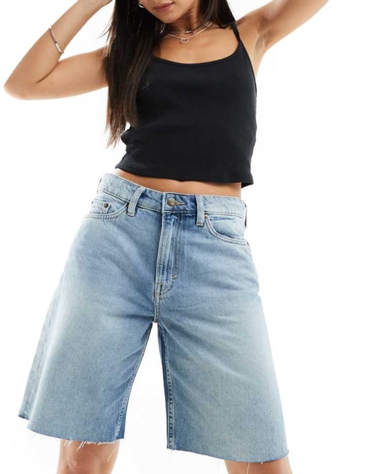 Weekday Monterey low waist wide leg denim shorts in tide blue - Image 2