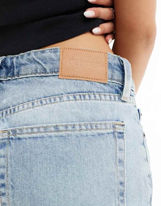 Weekday Monterey low waist wide leg denim shorts in tide blue - Image 3