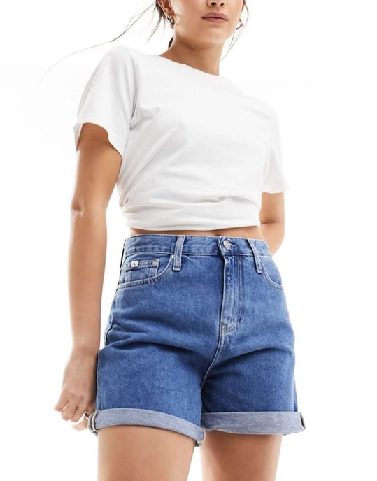 Calvin Klein Jeans mom denim shorts in mid wash - Image 4