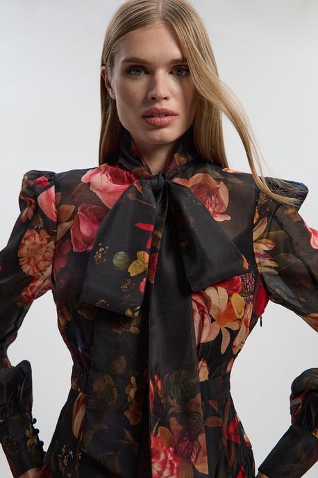 Floral Print Organdie High Neck Woven Mini Dress - Image 2