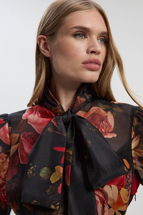 Floral Print Organdie High Neck Woven Mini Dress - Image 3